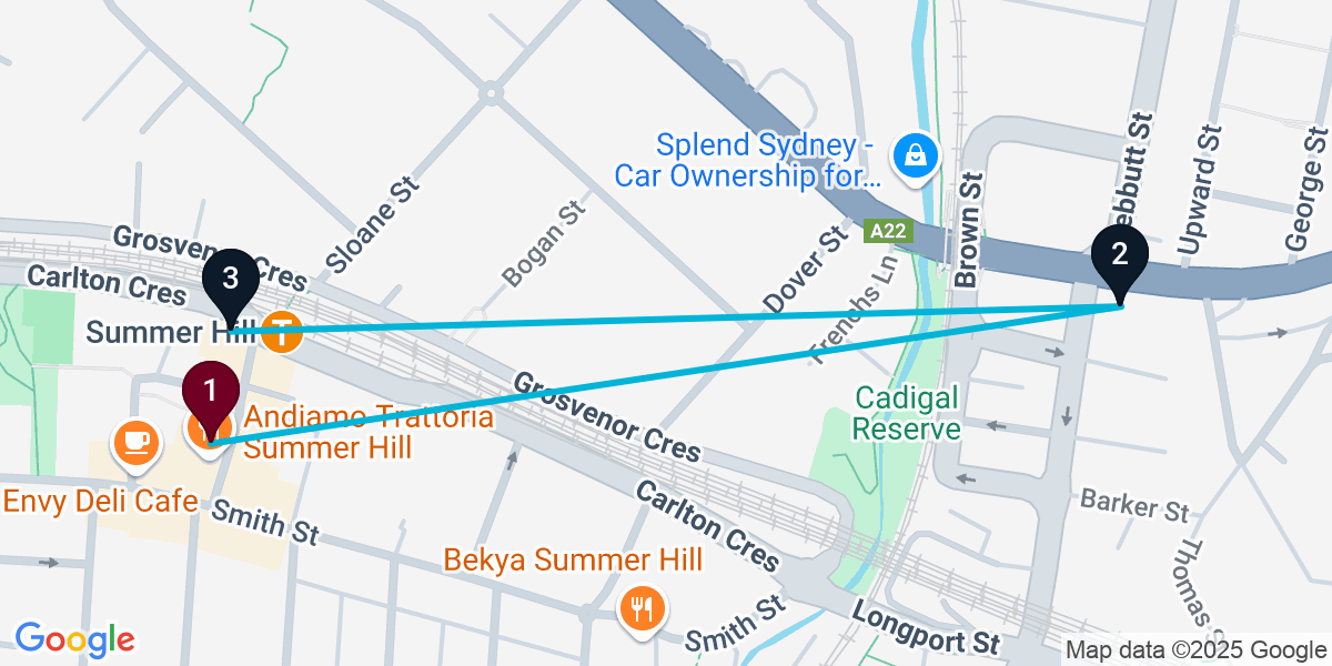 Map for 3-Stop Summer Hill Pub Bar Crawl
