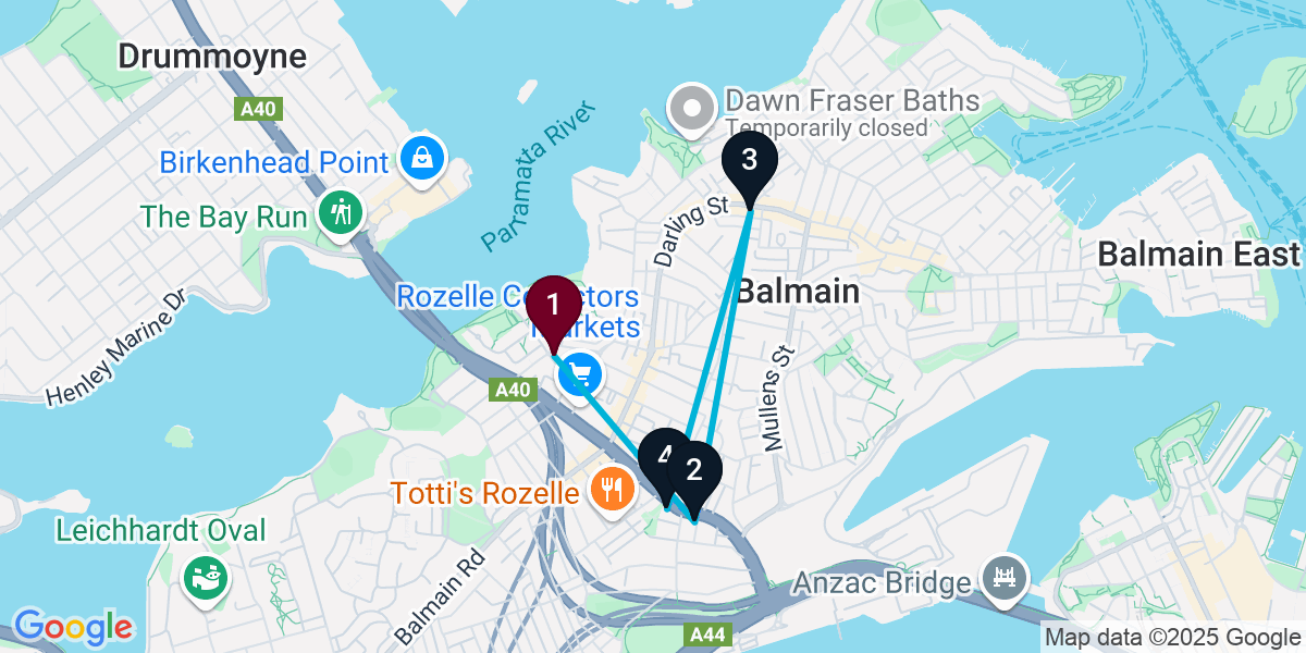 Map for 4-Stop Rozelle Bar Crawl