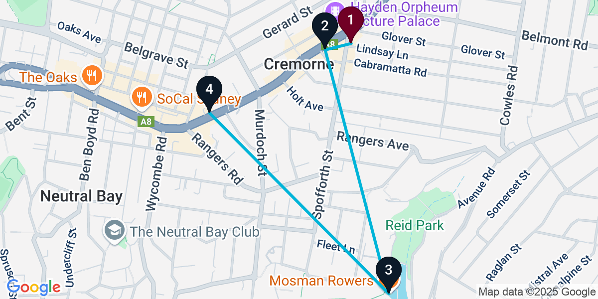 Map for 4-Stop Mosman Live music Bar Crawl