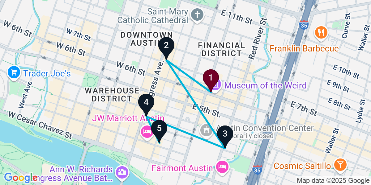 Map for 5-Stop Austin Cocktail Bar Crawl