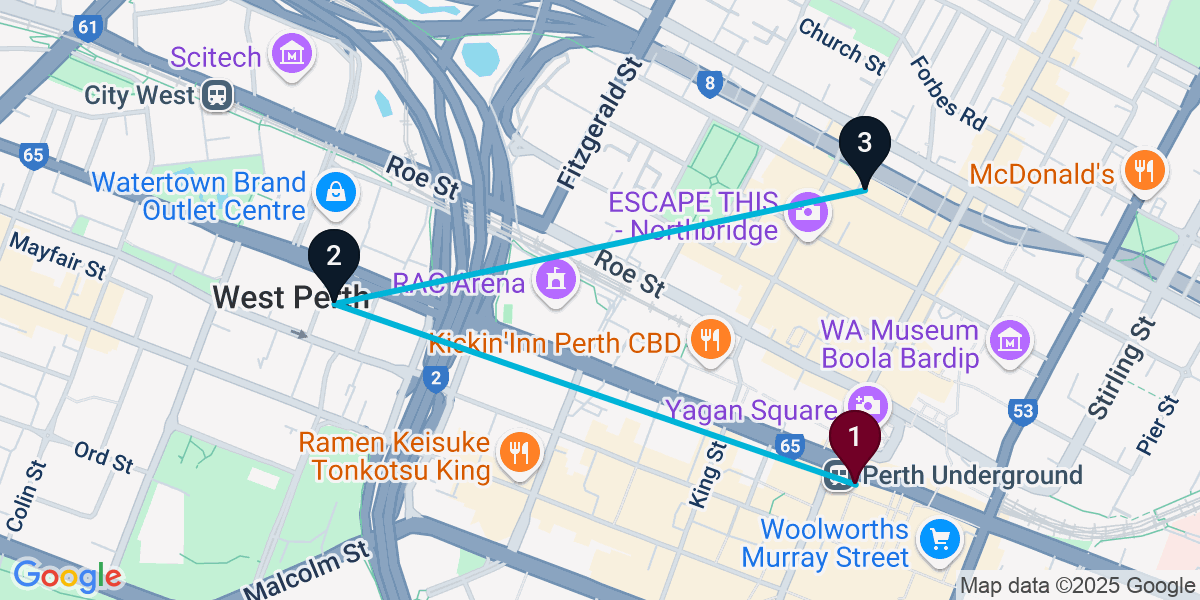 Map for Quick Perth Bar Crawl