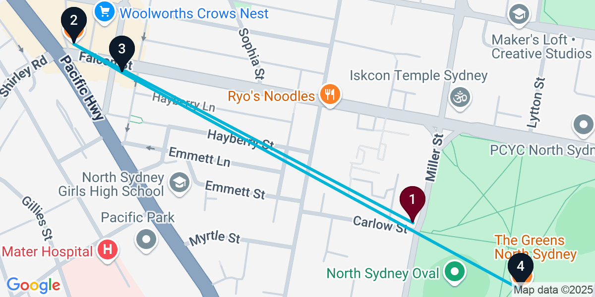 Map for 4-Stop North Sydney Pub Bar Crawl