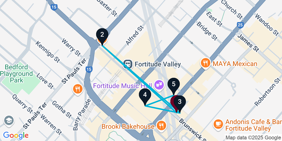Map for Extended Fortitude Valley Bar Crawl
