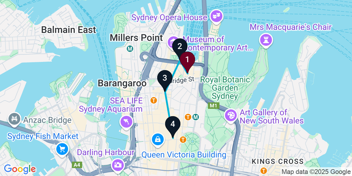 Map for 4-Stop Sydney Rooftop Bar Crawl