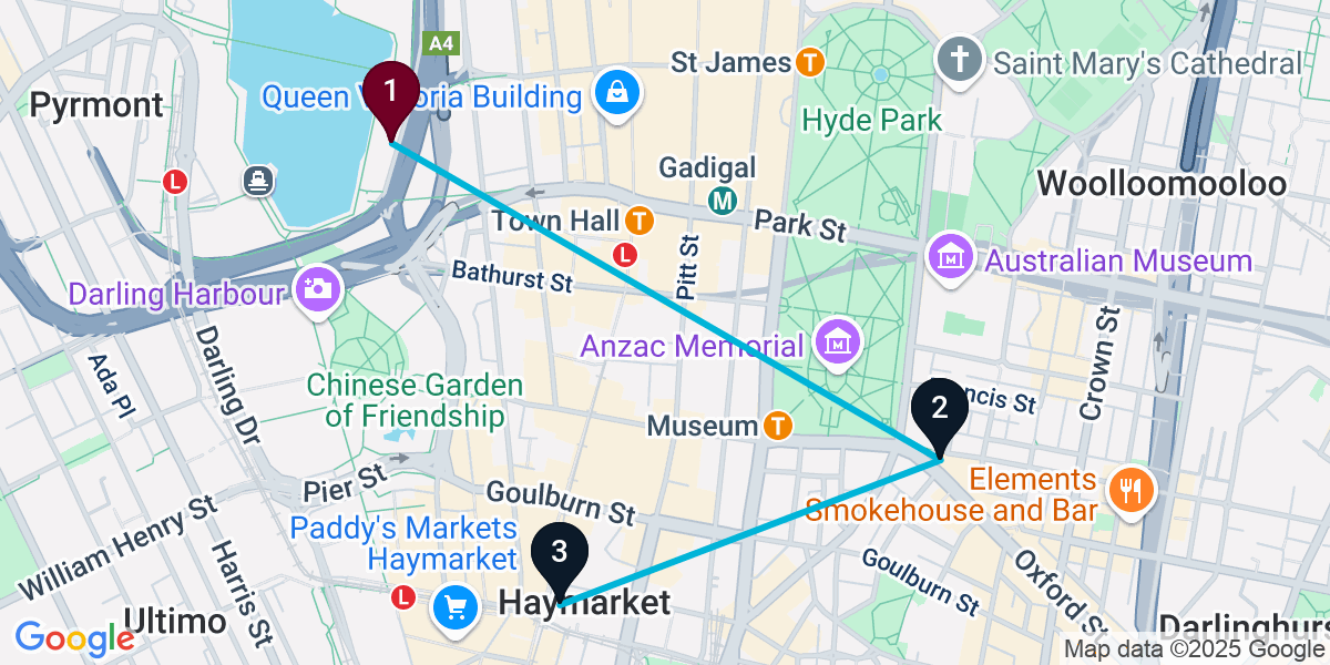Map for 3-Stop Sydney Nightclub Bar Crawl