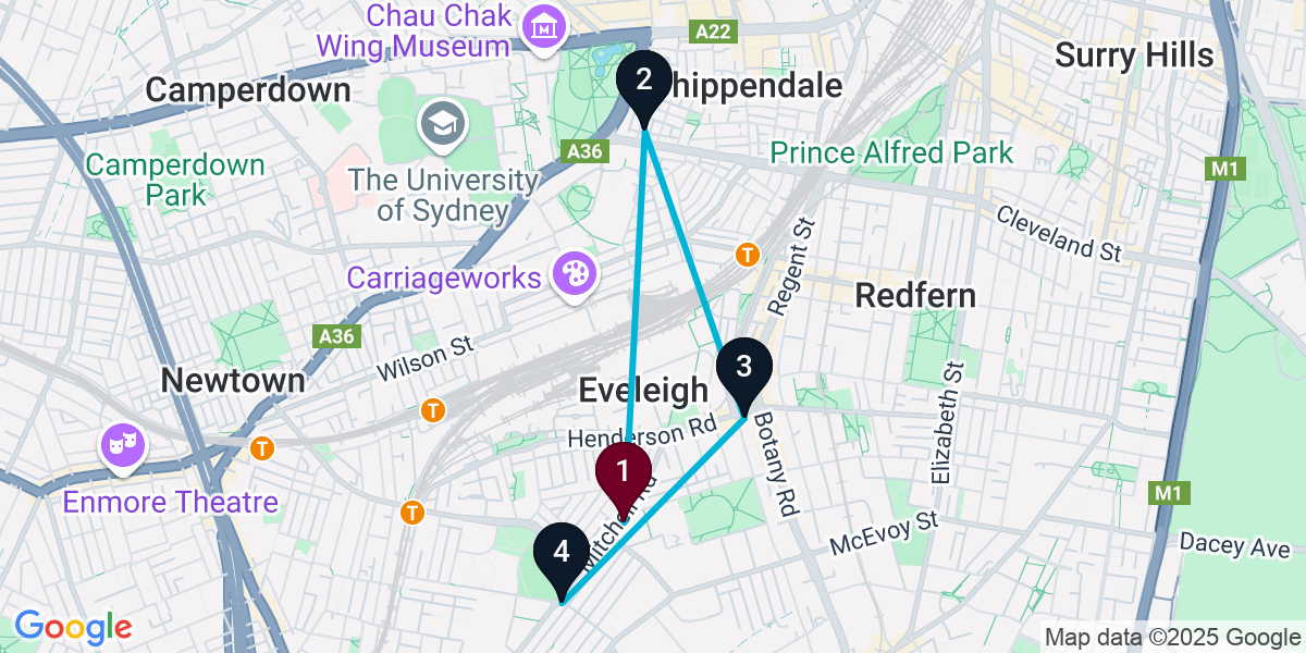 Map for 4-Stop Alexandria Pub Bar Crawl
