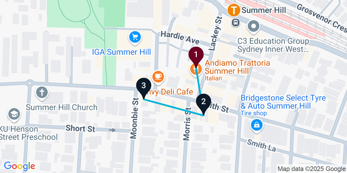 Map for 3-Stop Summer Hill Wine bar Bar Crawl