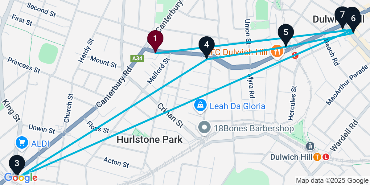 Map for 7-Stop Hurlstone Park Bar Crawl