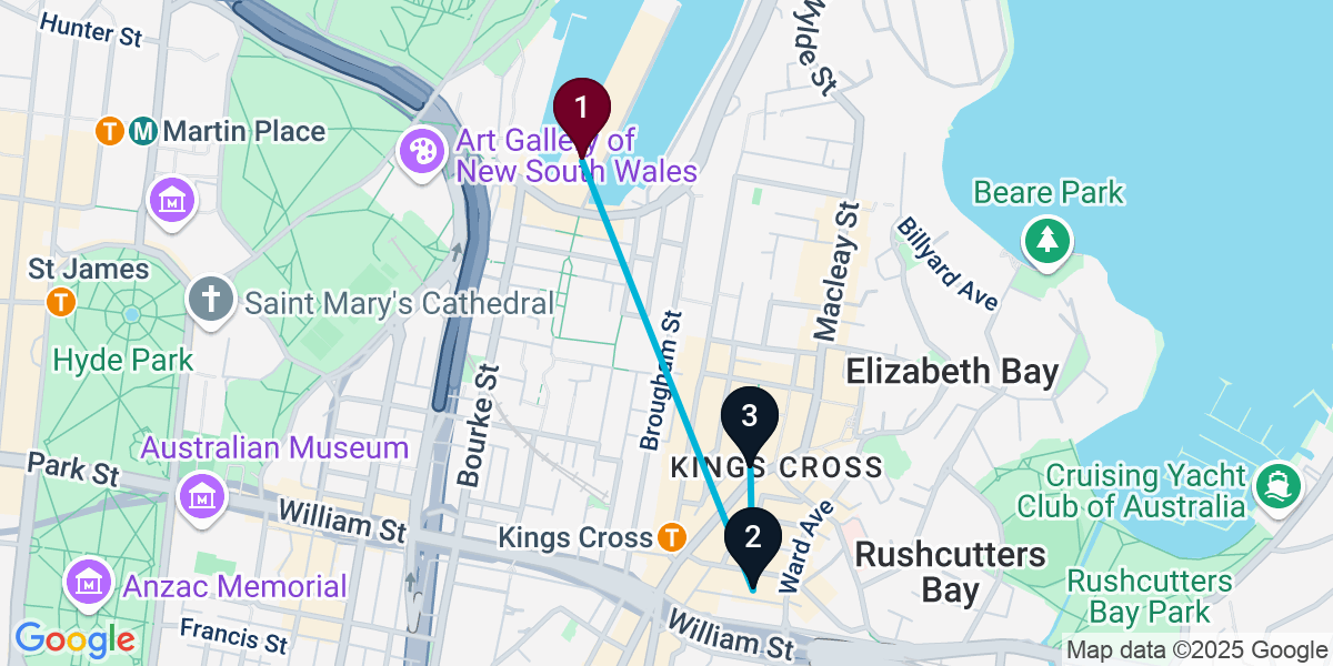 Map for 3-Stop Woolloomooloo Rooftop Bar Crawl