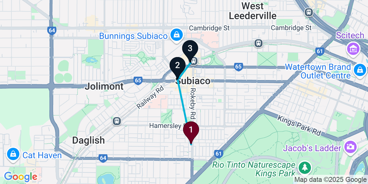 Map for 3-Stop Subiaco Cocktail Bar Crawl