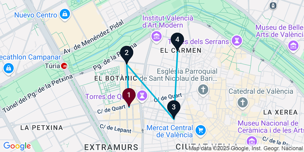 Map for 4-Stop Elite València Bar Crawl