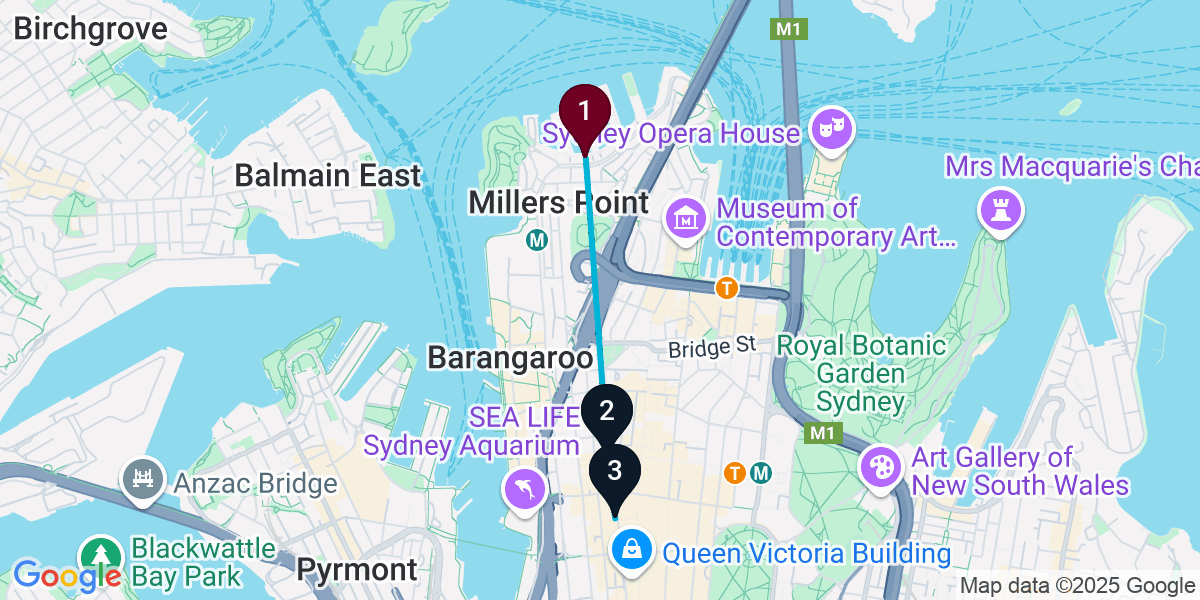 Map for 3-Stop Dawes Point Speakeasy Bar Crawl