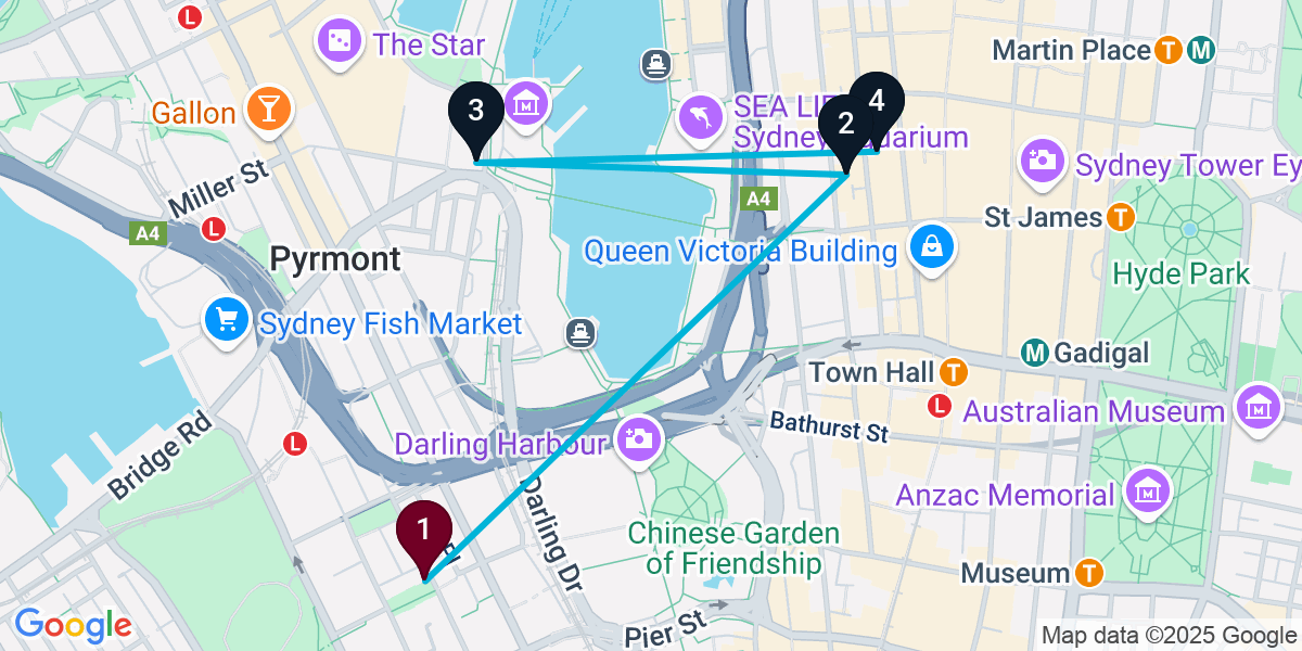 Map for Curated Sydney Cocktail Bar Crawl