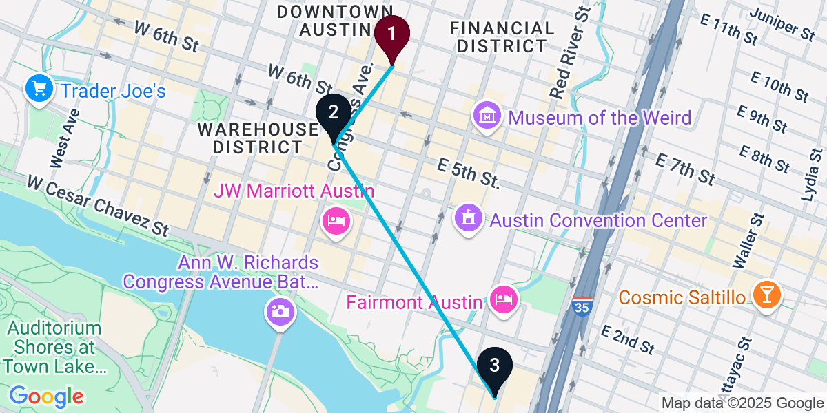 Map for 3-Stop Austin Rooftop Bar Crawl