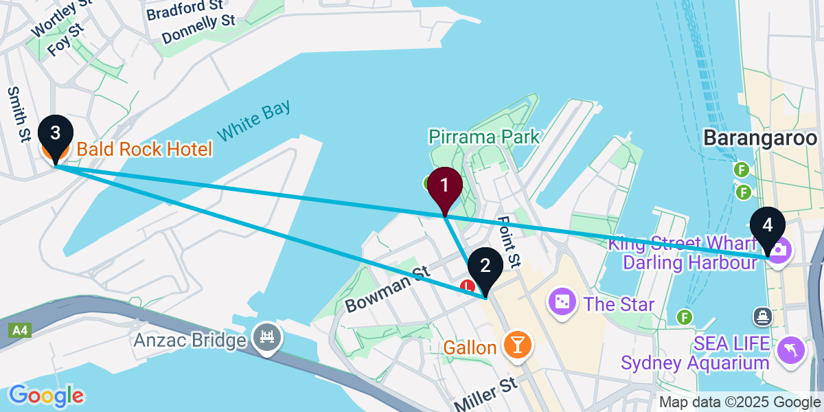 Map for 4-Stop Pyrmont Pub Bar Crawl