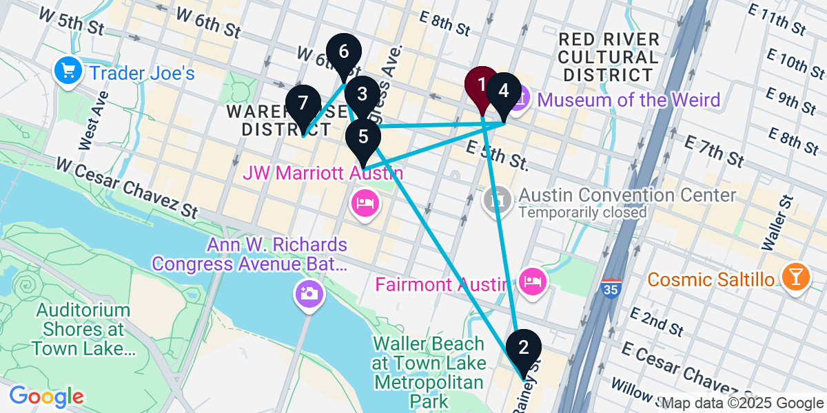 Map for 7-Stop Austin Bar Crawl