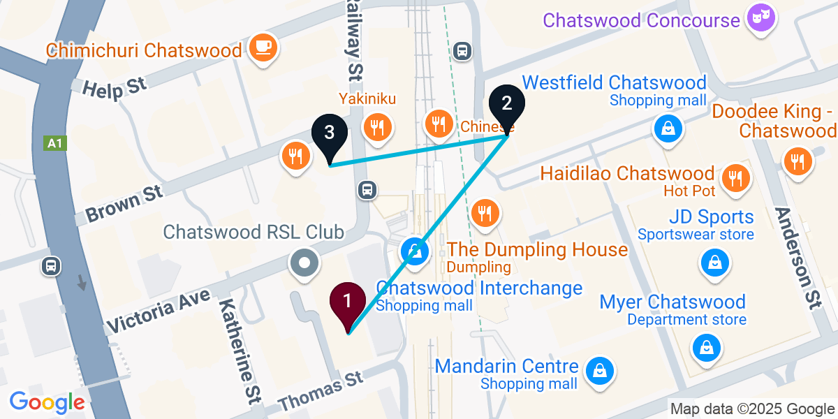 Map for 3-Stop Chatswood Bar Crawl