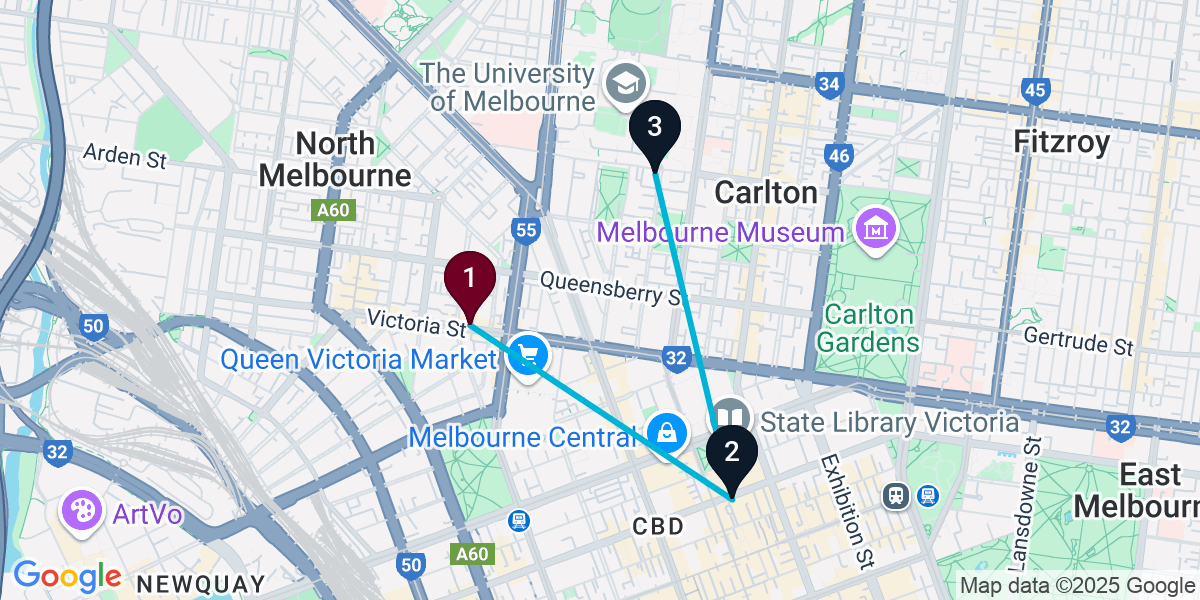 Map for Quick North Melbourne Rooftop Bar Crawl