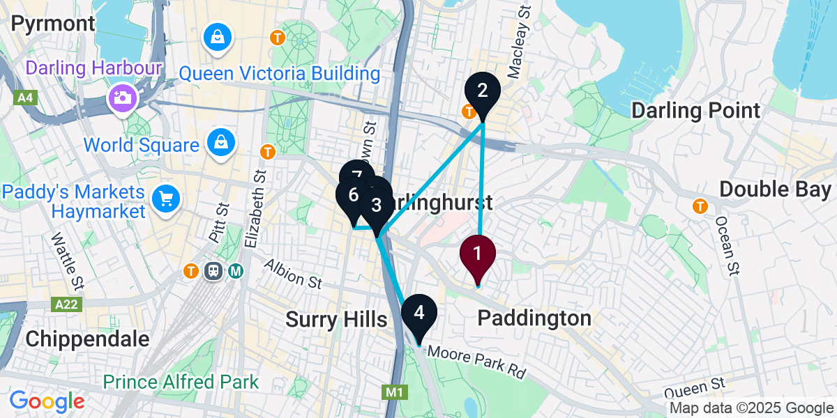 Map for 7-Stop Paddington Live music Bar Crawl