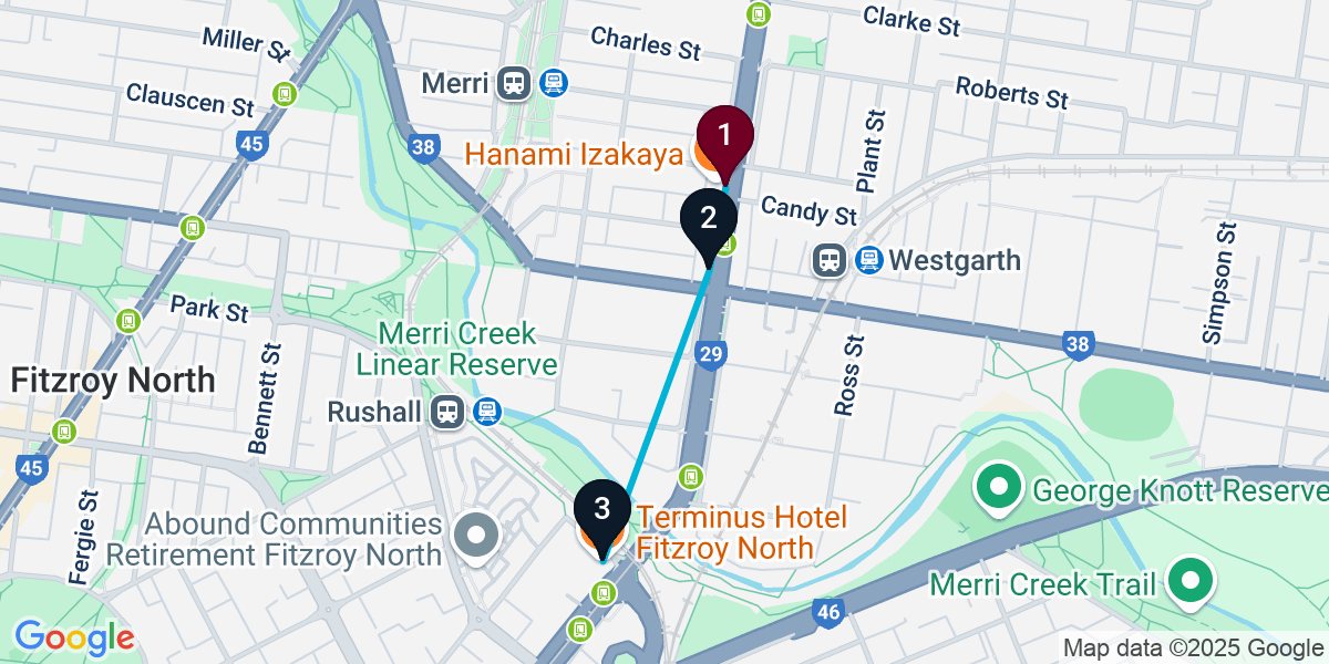 Map for Quick Northcote Cocktail Bar Crawl