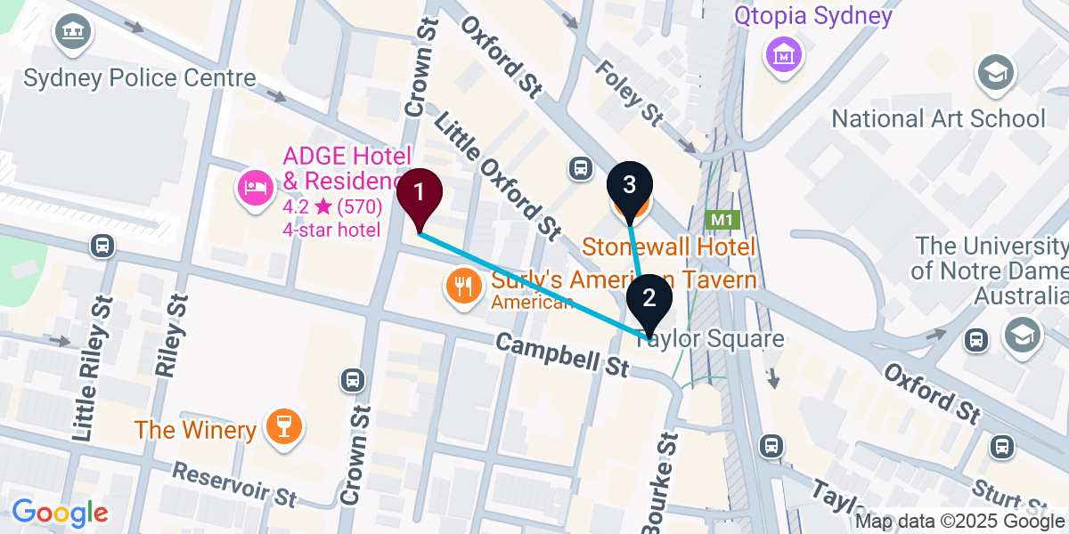 Map for 3-Stop Surry Hills Live music Bar Crawl