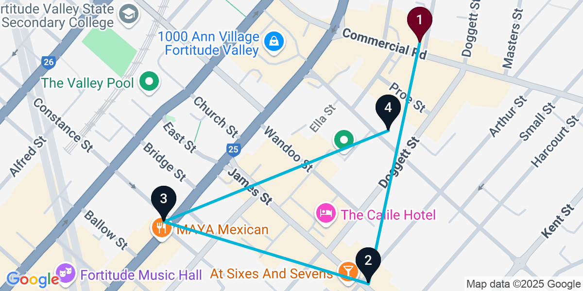 Map for 4-Stop Fortitude Valley Newstead Pub Crawl