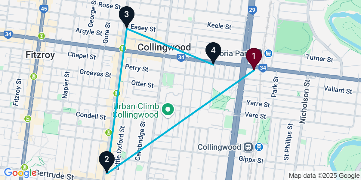 Map for Collingwood Cocktail Bar Crawl