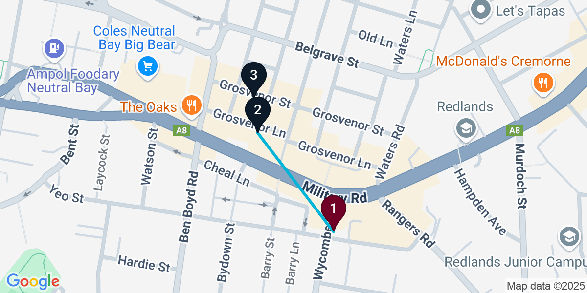 Map for 3-Stop Neutral Bay Cocktail Bar Crawl
