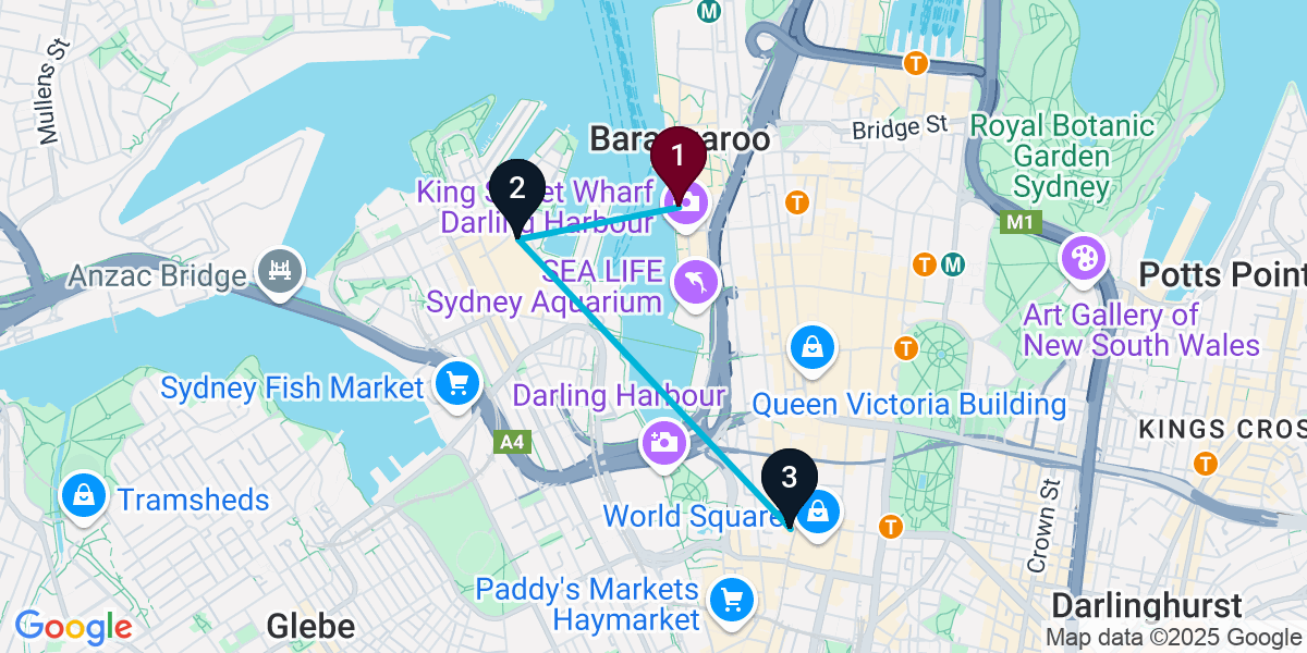 Map for 3-Stop Sydney Sports bar Bar Crawl