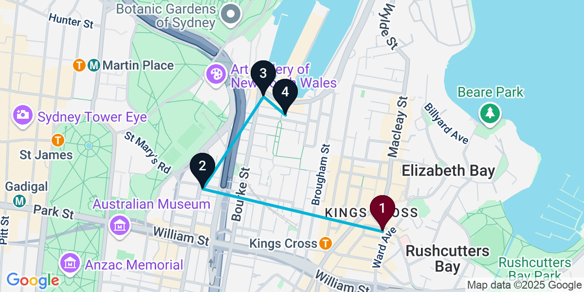 Map for 4-Stop Potts Point Pub Bar Crawl