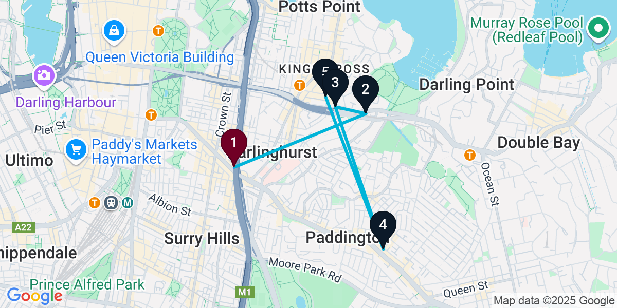 Map for 5-Stop Darlinghurst Wine bar Bar Crawl