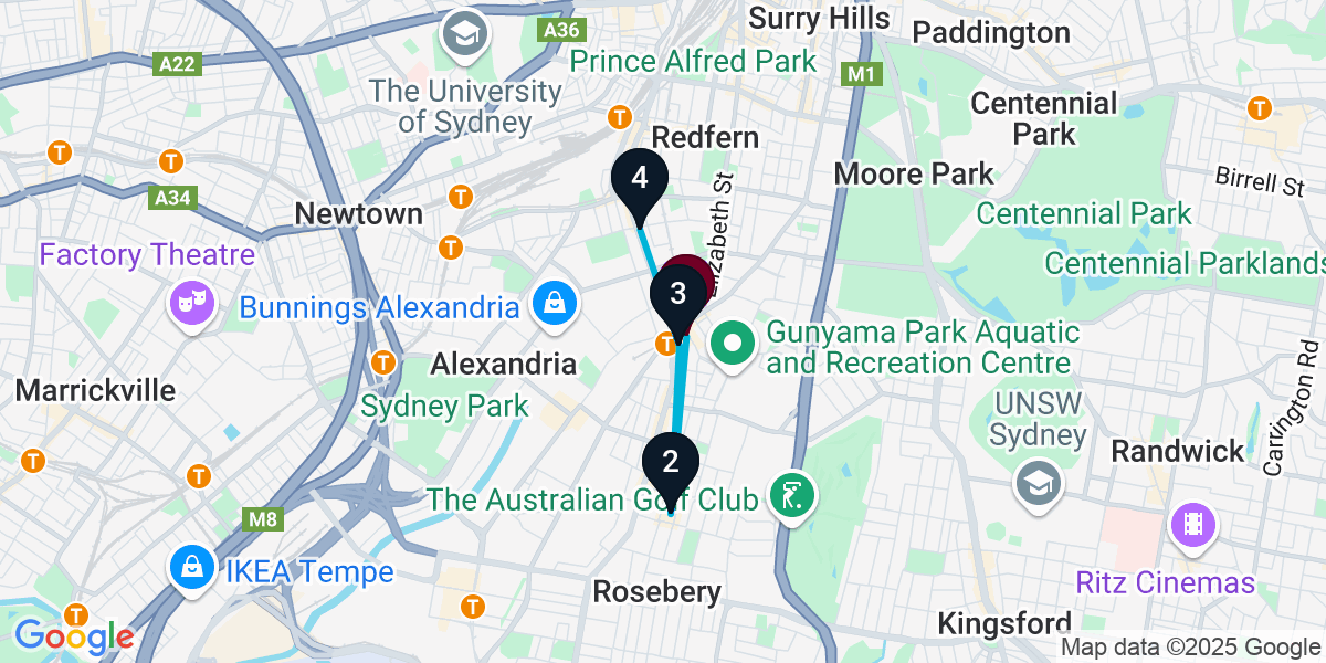 Map for 4-Stop Zetland Cocktail Bar Crawl