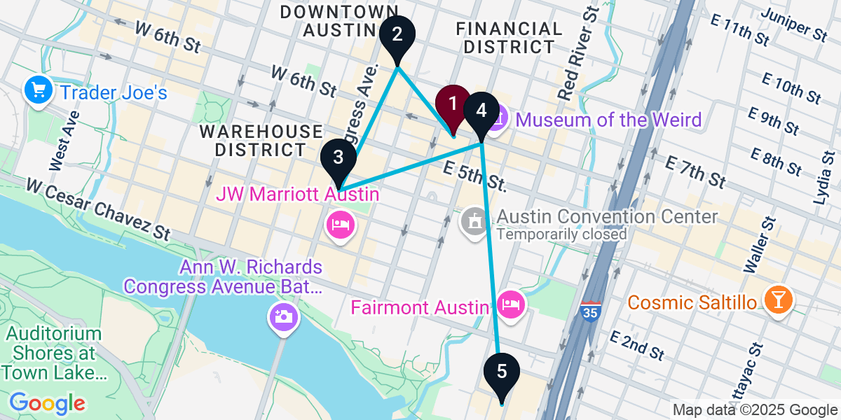 Map for 5-Stop Austin Wine bar Bar Crawl