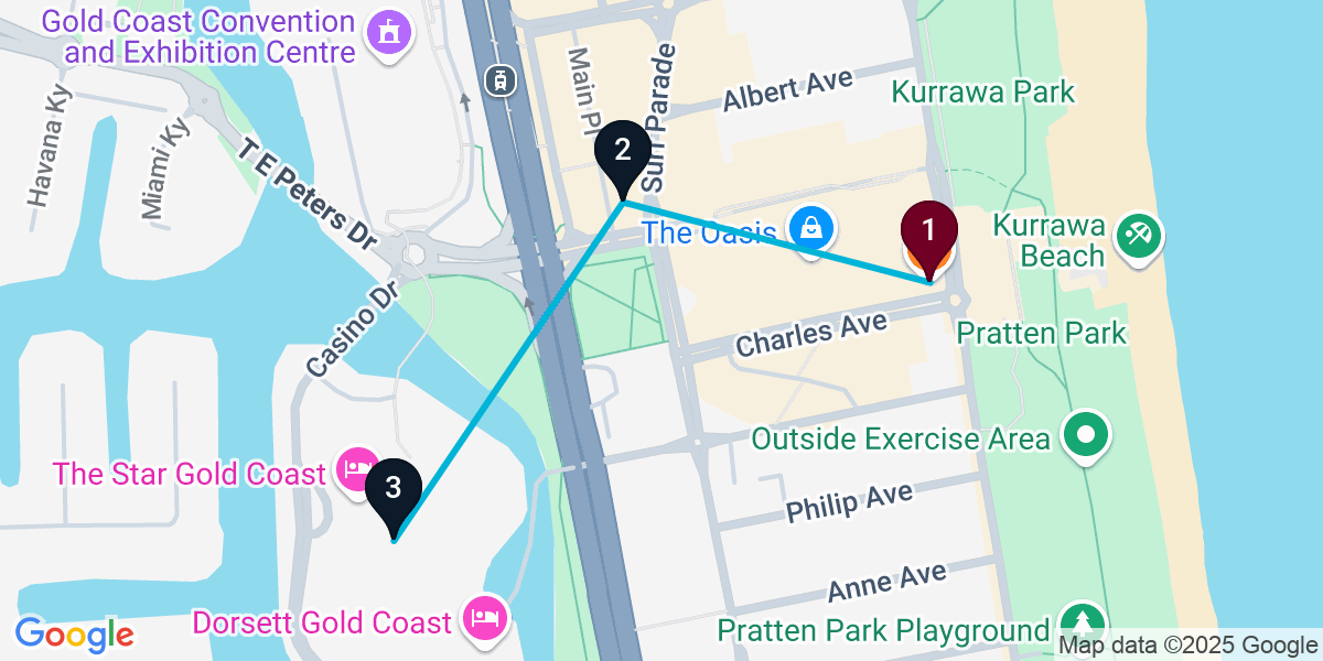 Map for Broadbeach Bar Crawl