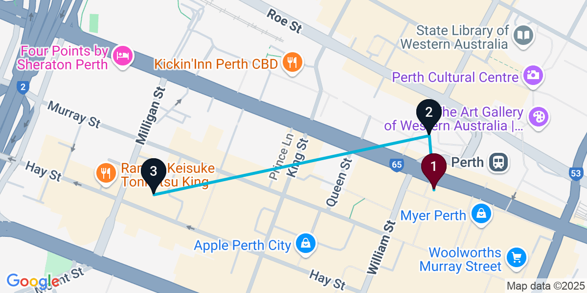 Map for 3-Stop Perth Bar Crawl