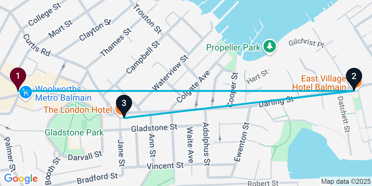 Map for 3-Stop Balmain Pub Bar Crawl
