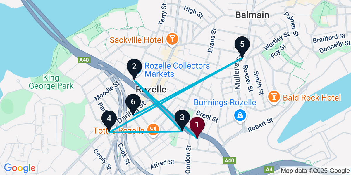 Map for 6-Stop Rozelle Live music Bar Crawl