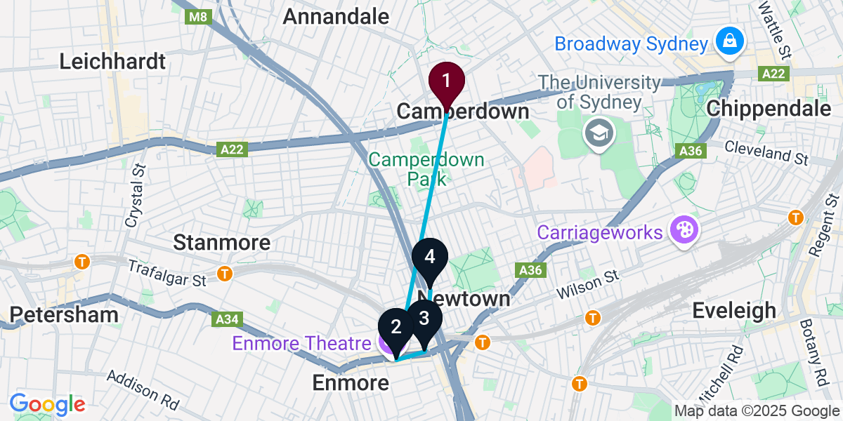 Map for 4-Stop Camperdown Bar Crawl