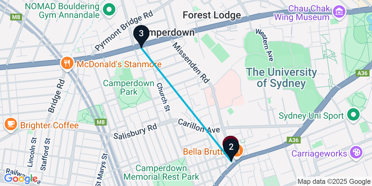 Map for 3-Stop Newtown Live music Bar Crawl