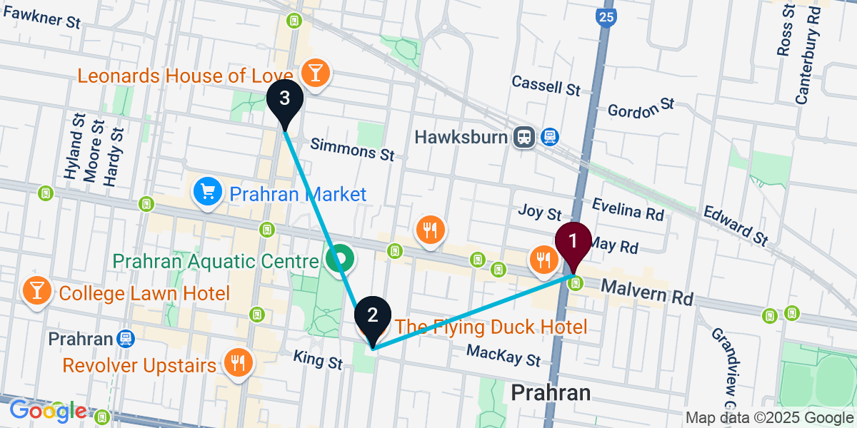Map for Short Toorak Pub Crawl