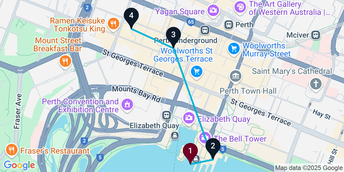 Map for 4-Stop Perth Pub Bar Crawl