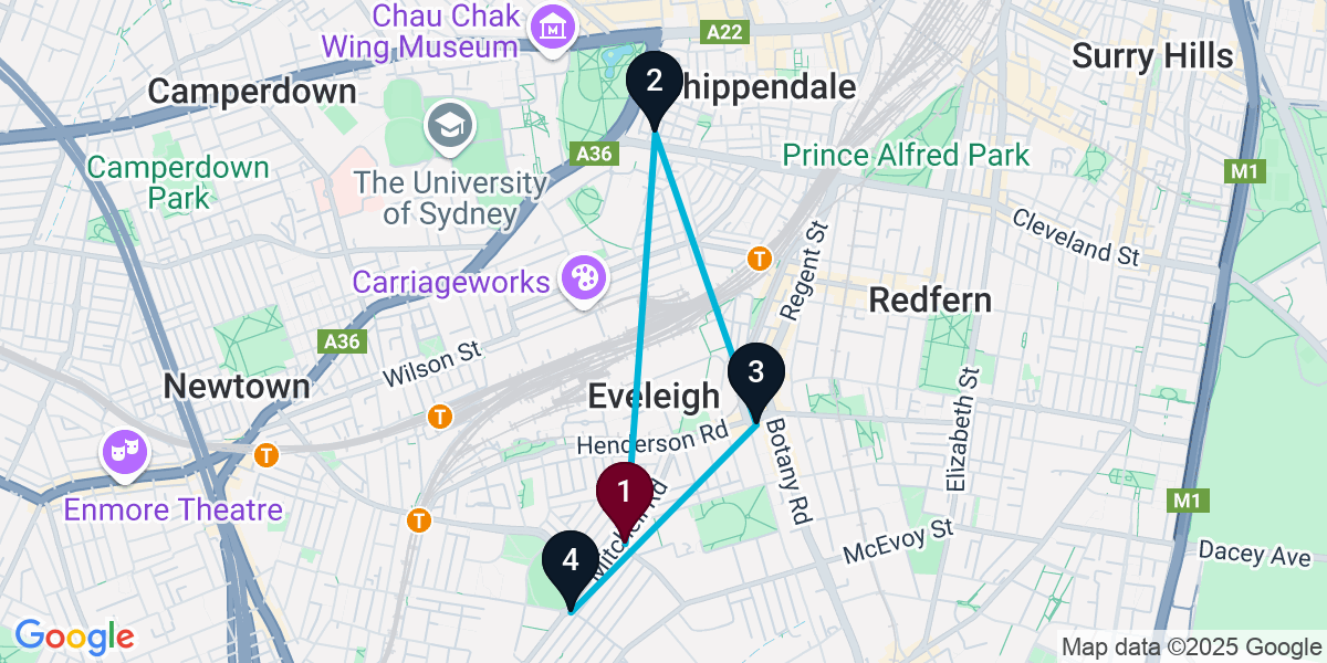 Map for 4-Stop Alexandria Pub Bar Crawl