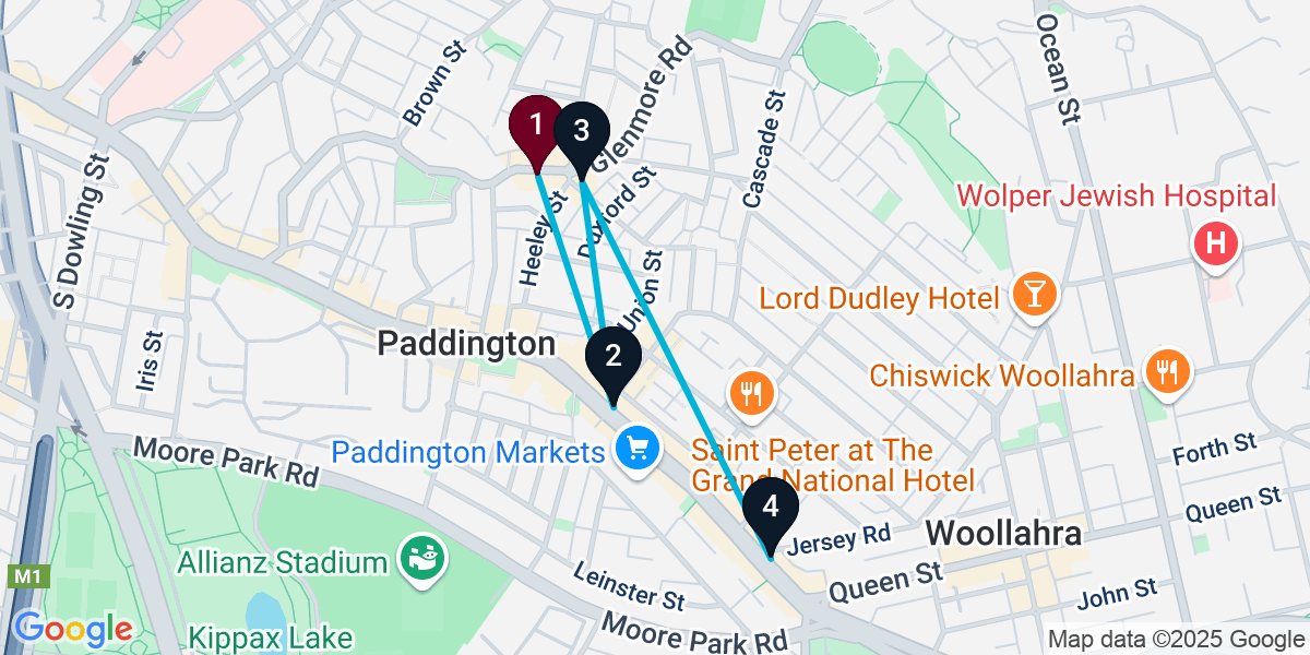 Map for 4-Stop Paddington Pub Bar Crawl