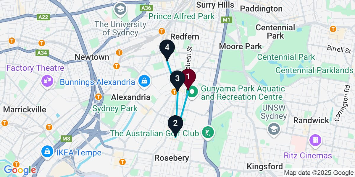 Map for 4-Stop Zetland Cocktail Bar Crawl