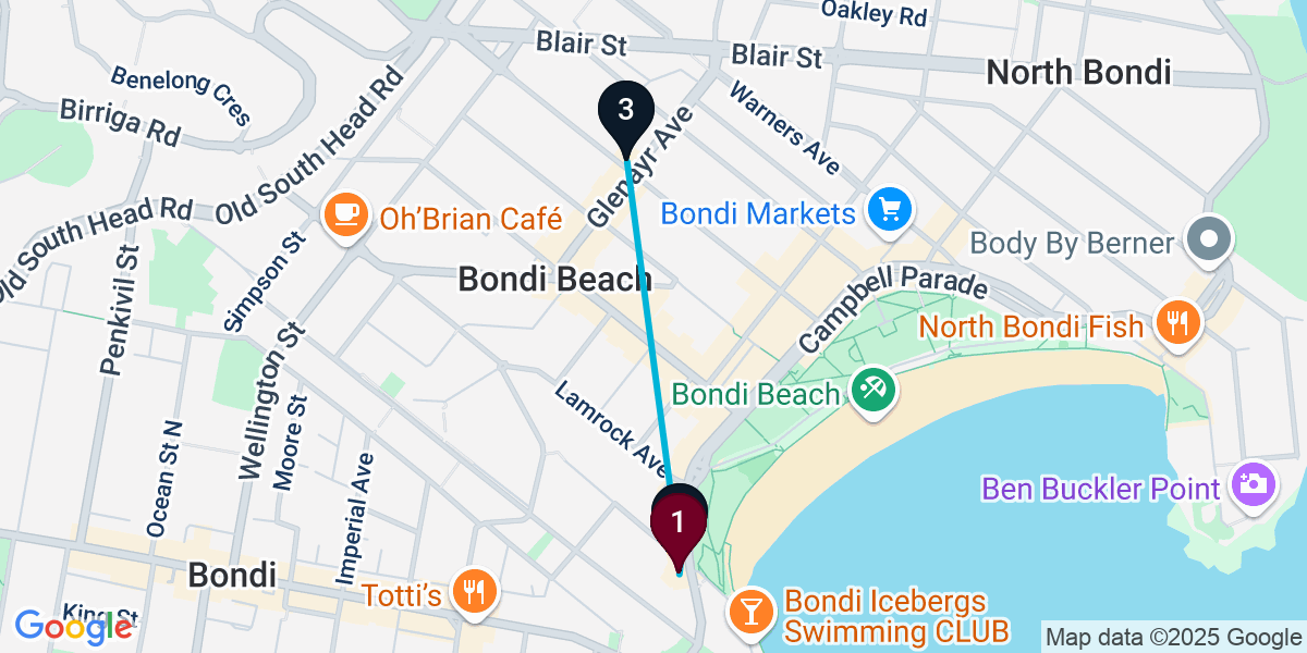 Map for 3-Stop Bondi Beach Wine bar Bar Crawl