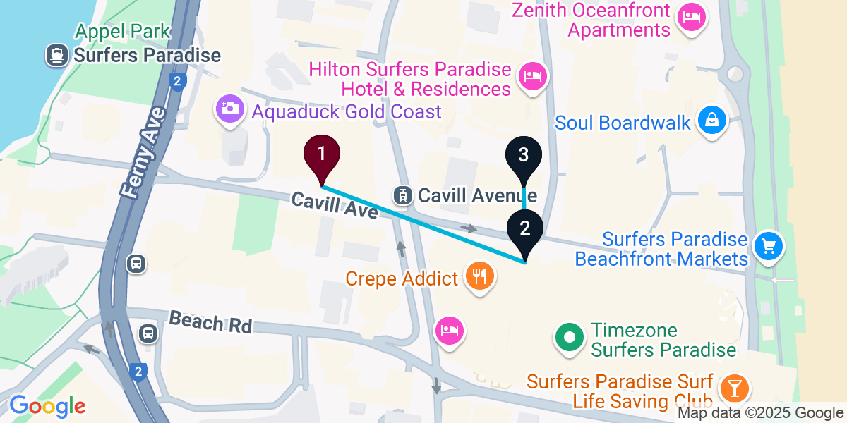 Map for Compact Surfers Paradise Bar Crawl