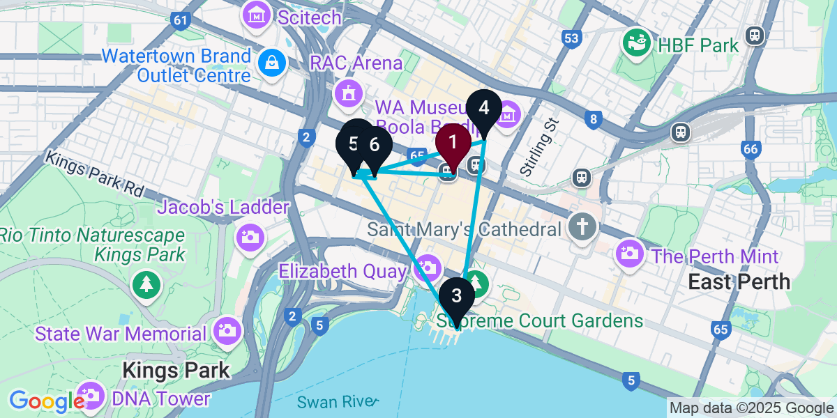 Map for 6-Stop Perth Bar Crawl