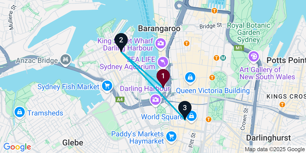 Map for 3-Stop Sydney Sports bar Bar Crawl