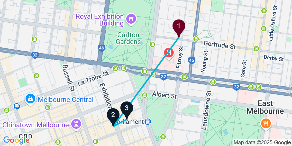 Map for Melbourne Cocktail Bar Crawl