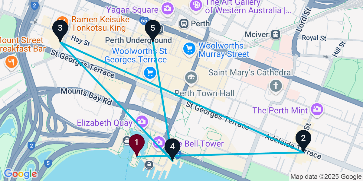 Map for 5-Stop Perth Wine bar Bar Crawl